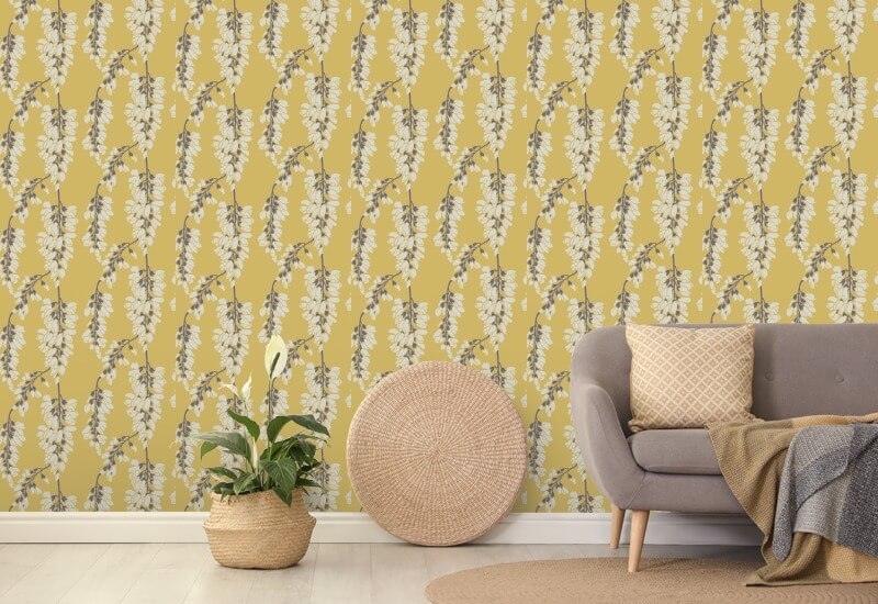 Wisteria Floral Yellow Wallpaper