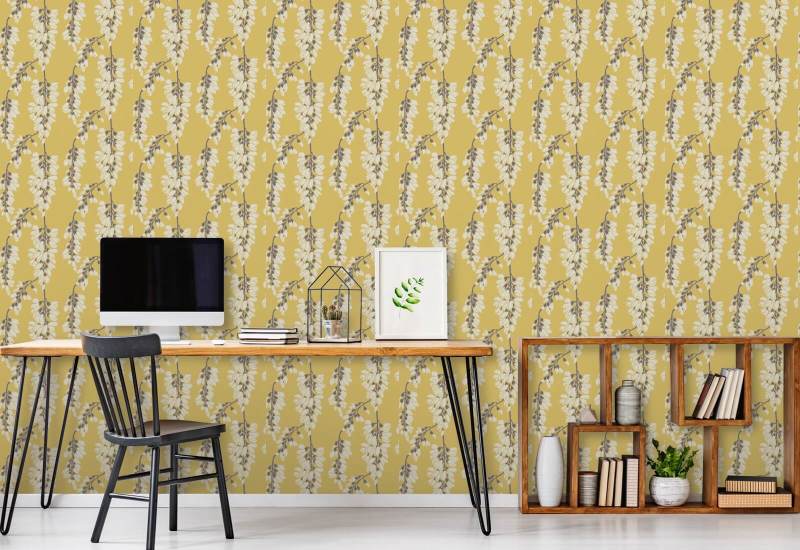 Glycine florale Papier peint jaune