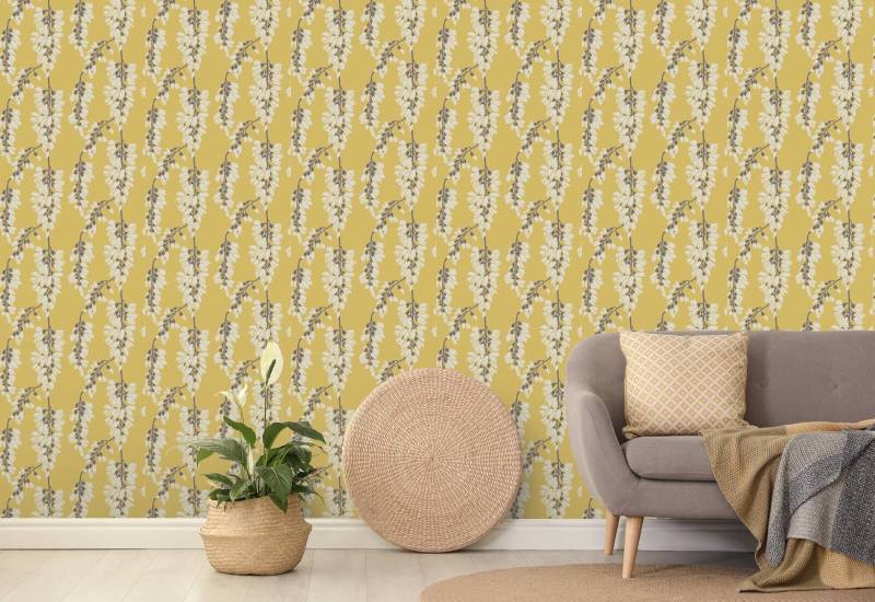 Wisteria Floral Yellow Wallpaper