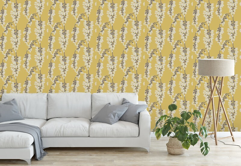 Wisteria Floral Yellow Wallpaper
