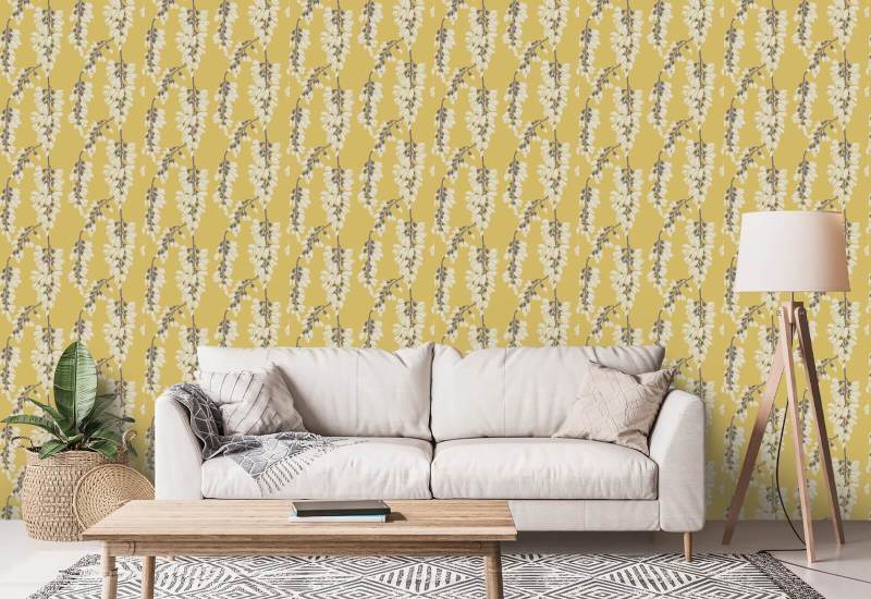 Glicínia floral Papel de parede amarelo