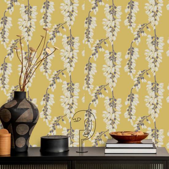 Wisteria Floral Geel behang