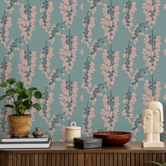 Wisteria Floral Light Blue Wallpaper