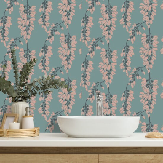 Wisteria Floral Light Blue Wallpaper