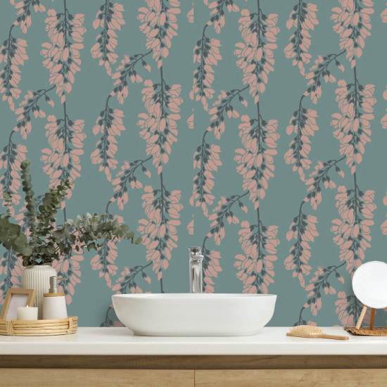 Glicine floreale Carta da parati blu chiaro