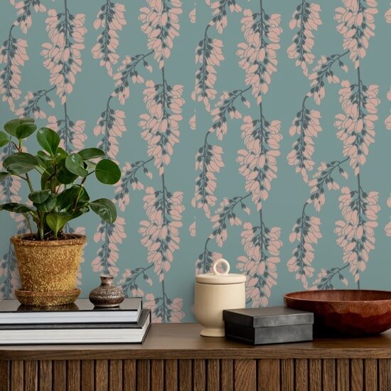 Wisteria Floral Light Blue Wallpaper
