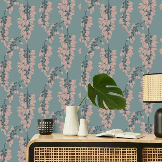 Wisteria Floral Light Blue Wallpaper