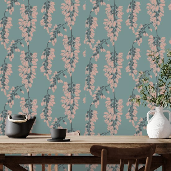 Wisteria Floral Light Blue Wallpaper