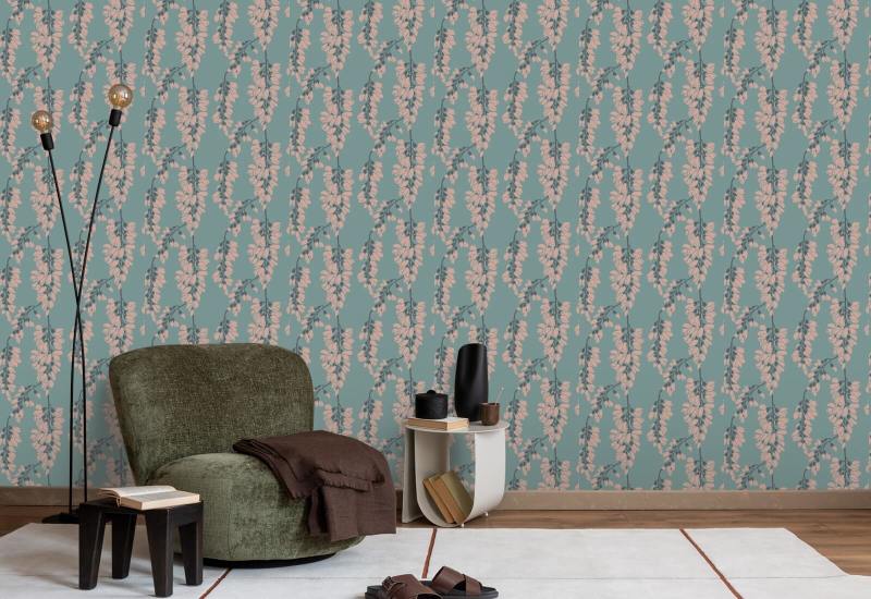 Wisteria Floral Light Blue Wallpaper