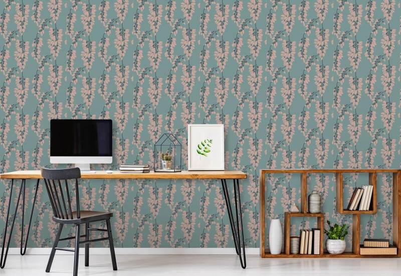 Wisteria Floral Light Blue Wallpaper