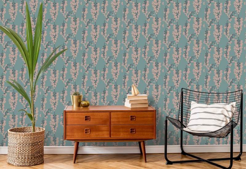 Wisteria Floral Light Blue Wallpaper