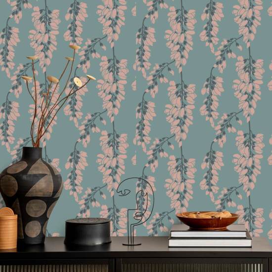 Wisteria Floral Light Blue Wallpaper