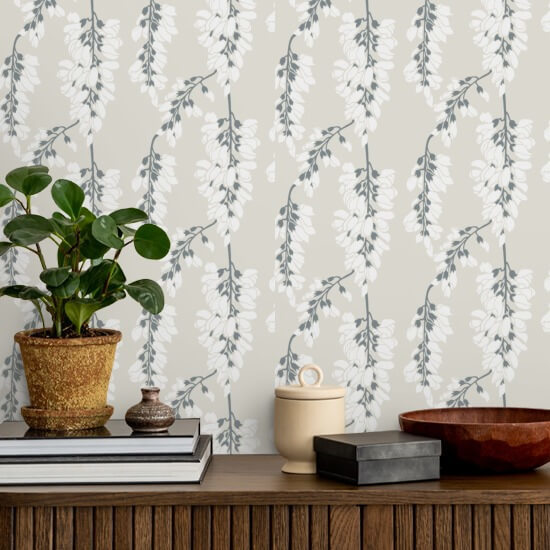 Floral de glicina Papel pintado de lino