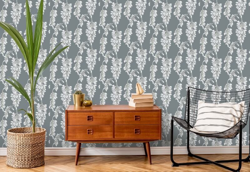 Glicine floreale Carta da parati grigia