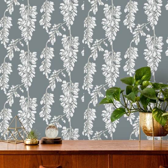 Glicínia floral Papel de parede cinza