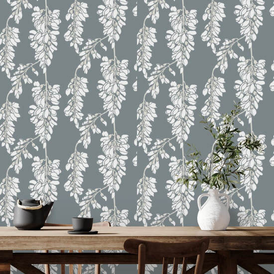 Glicínia floral Papel de parede cinza