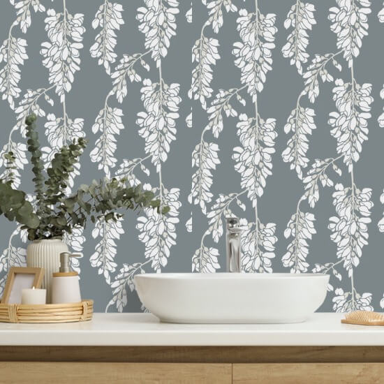 Wisteria Floral Grey Wallpaper