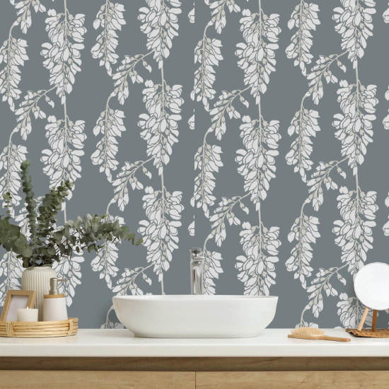 Wisteria Floral Grey Wallpaper