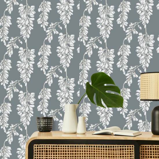 Wisteria Floral Grey Wallpaper