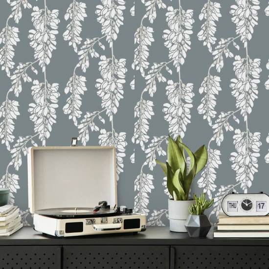 Wisteria Floral Grey Wallpaper