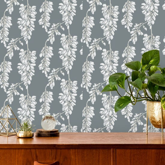 Glicínia floral Papel de parede cinza