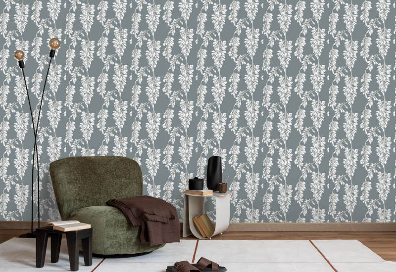 Glycine florale Papier peint gris