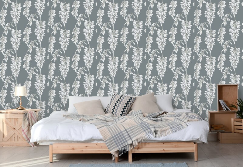 Wisteria Floral Grey Wallpaper