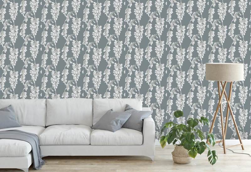 Wisteria Floral Grijs behang