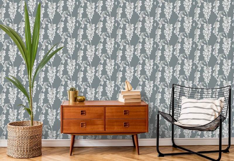 Glicínia floral Papel de parede cinza