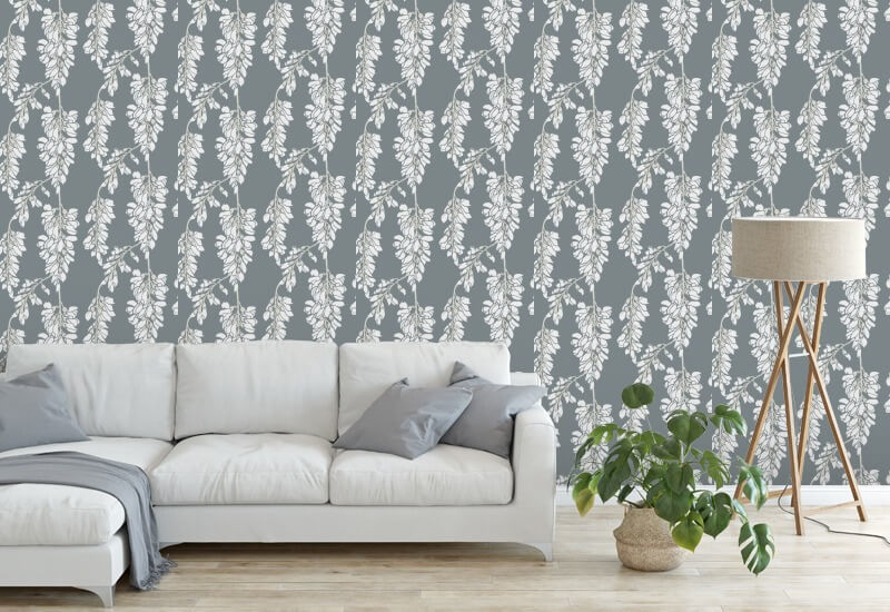 Wisteria Floral Grey Wallpaper