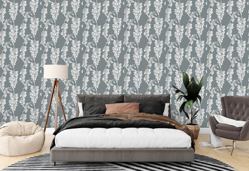 Wisteria Floral Grey Wallpaper