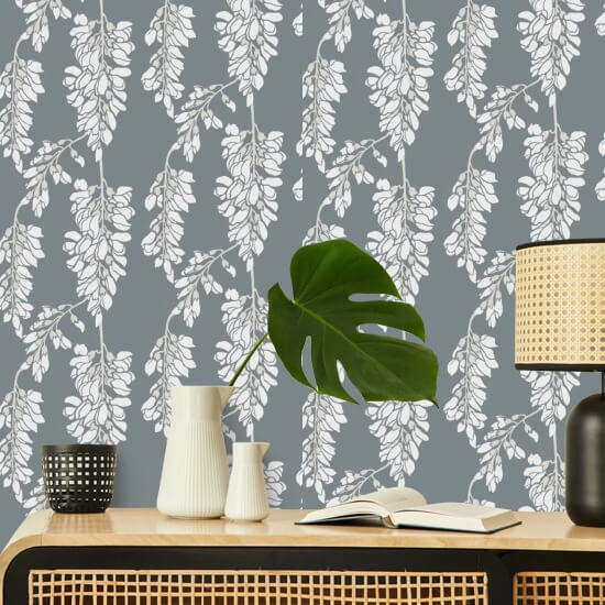 Wisteria Floral Grey Wallpaper