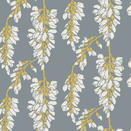 Floral de glicina Papel pintado gris y amarillo