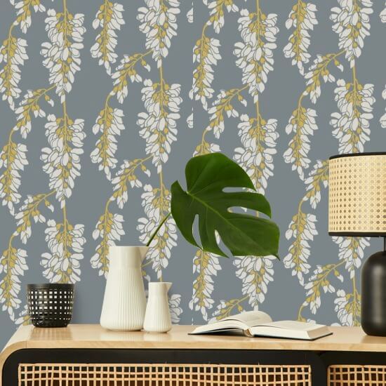 Blomsterblåregn Grå og gul bakgrunn