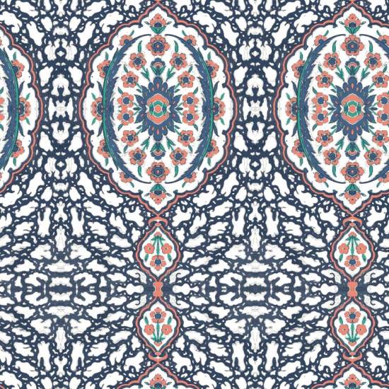 Bijou ottoman Papier peint Blues & Coral