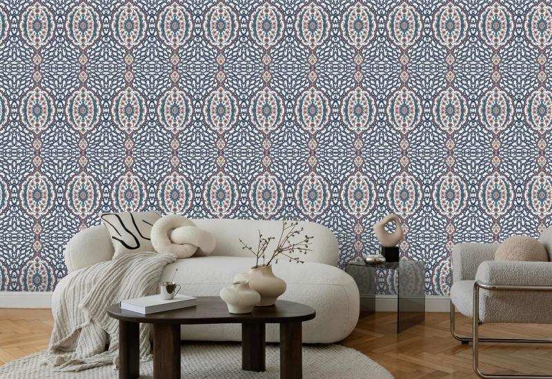 Bijou ottoman Papier peint Blues & Coral