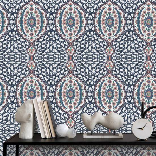 Bijou ottoman Papier peint Blues & Coral