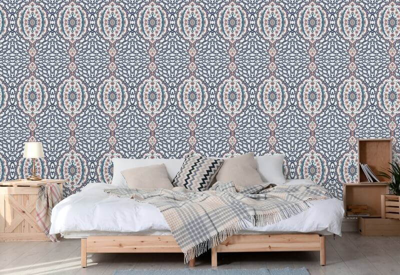 Ottoman Jewel Blues &amp; Coral Wallpaper