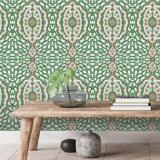 Ottoman Jewel Kelly Green Wallpaper