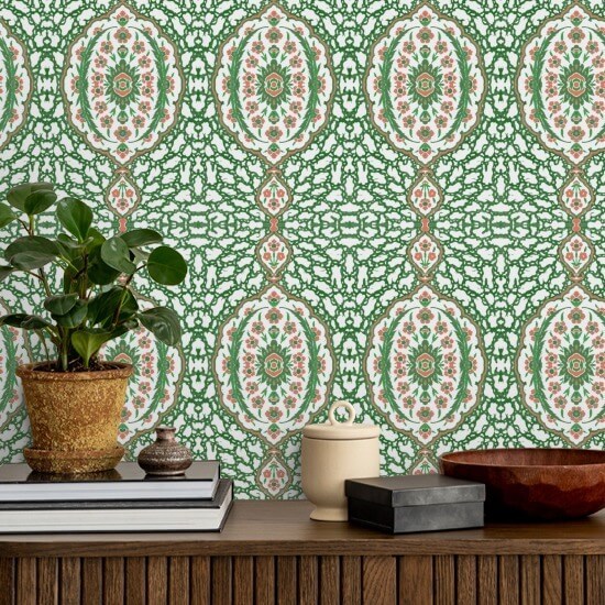 Ottoman Jewel Kelly Green Wallpaper