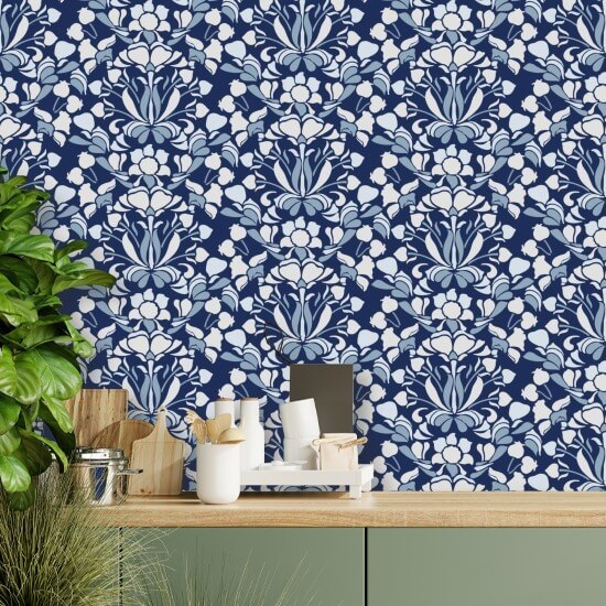 Snapdragon Navy Blue Floral Wallpaper