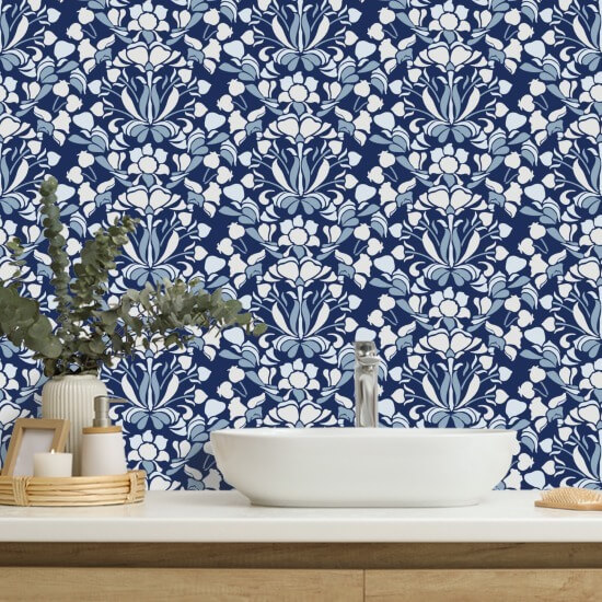 Snapdragon Navy Blue Floral Wallpaper