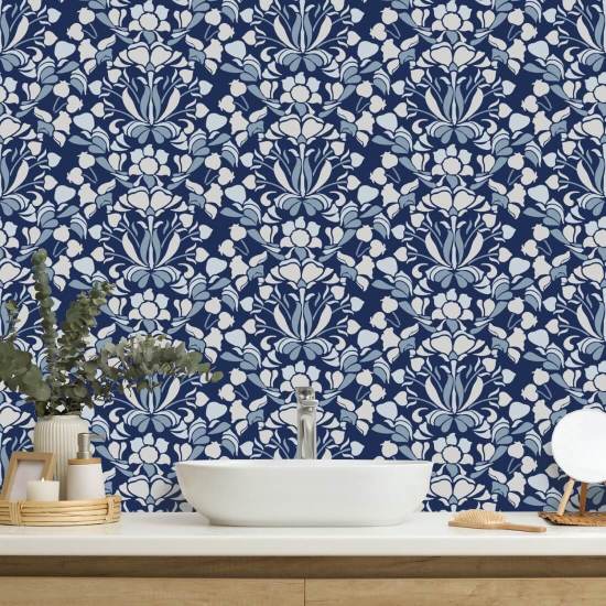 Snapdragon Navy Blue Floral Wallpaper