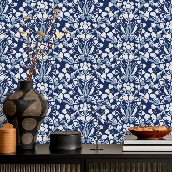 Snapdragon Carta da parati floreale blu marino