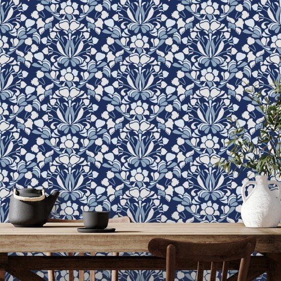 leeuwenbek Marineblauw bloemenbehang