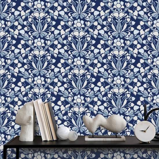 Muflier Papier peint floral bleu marine
