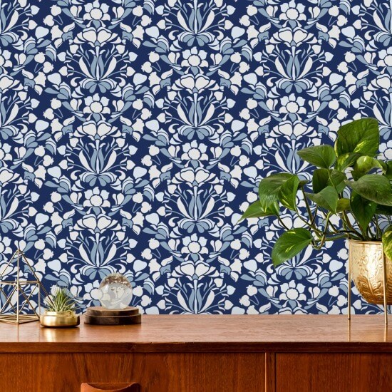 Snapdragon Papel de parede floral azul marinho