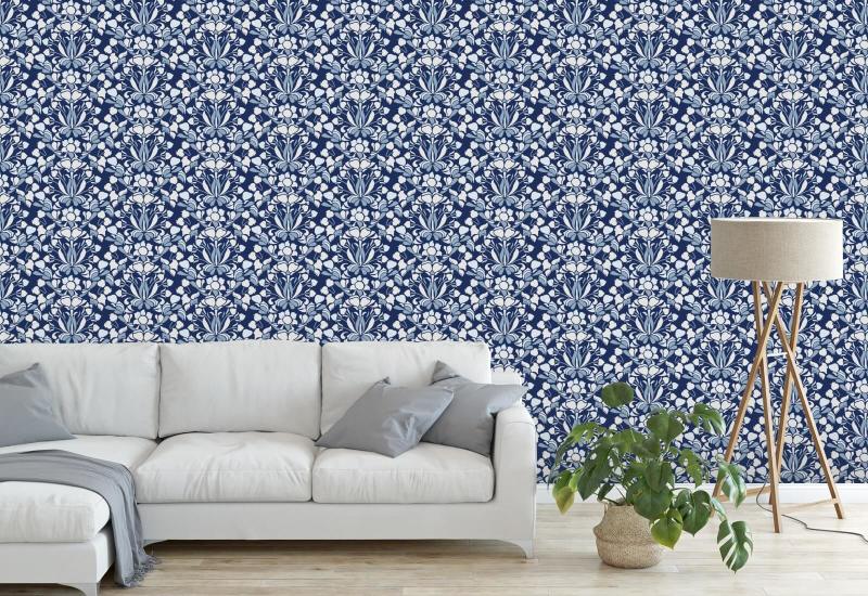 Snapdragon Papel pintado floral azul marino