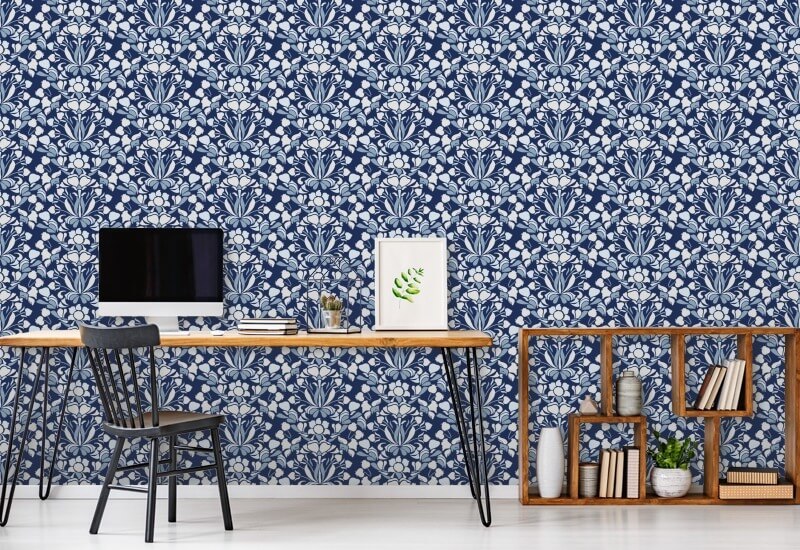 Snapdragon Papel pintado floral azul marino