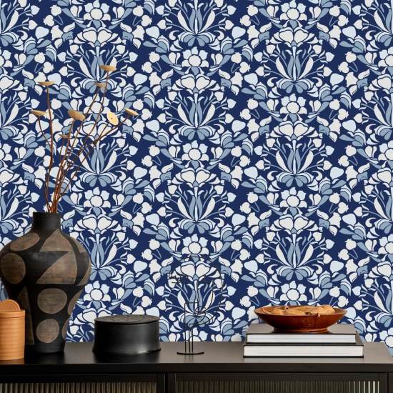 leeuwenbek Marineblauw bloemenbehang